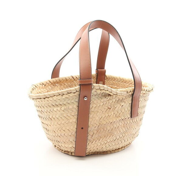 LOEWE STUDIO Bunnies Basket Bag Leather Raffia Handbag Beige Brown - Picture 2 of 6